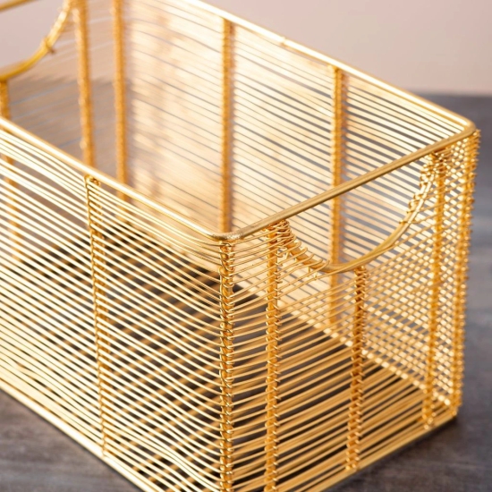 Cache rectangle wire basket in Gold Color