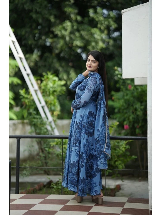 A TO Z CART Navy Blue Flared Georgette Womens Stitched Ethnic Gown ( Pack of 1 ) - None