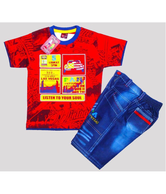 Wise Guys - Red Cotton Boys T-Shirt & Shorts ( Pack of 1 ) - None