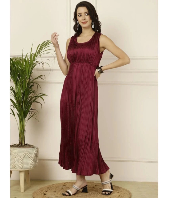 Antaran Silk Solid Knee Length Womens Fit & Flare Dress - Maroon ( Pack of 1 ) - None