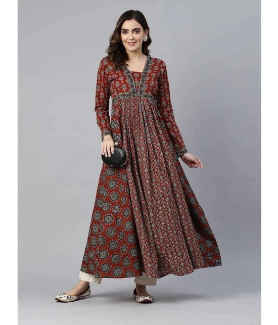 Vbuyz - Maroon Cotton Womens Anarkali Kurti ( Pack of 1 ) - None