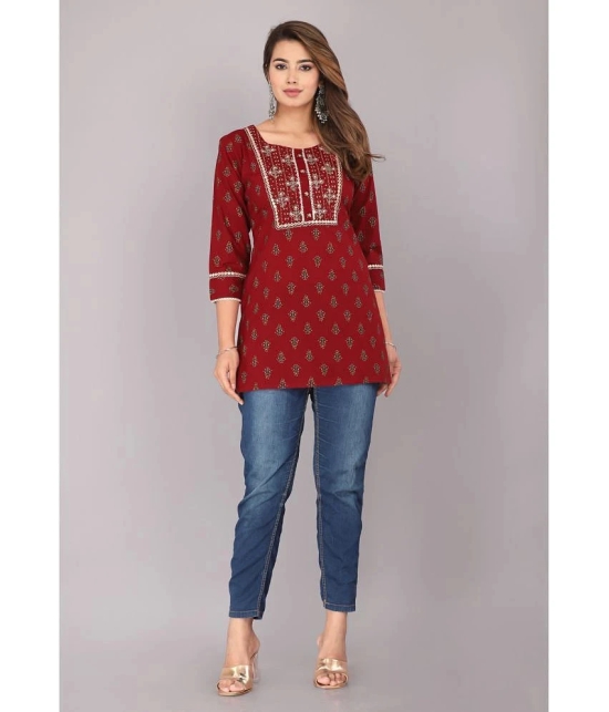 JC4U Rayon Printed Straight Womens Kurti - Maroon ( Pack of 1 ) - None