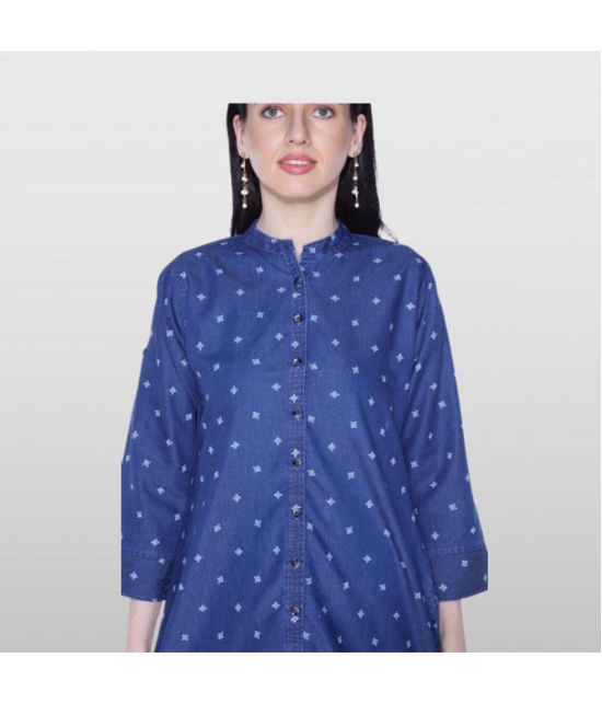 CEFALU - Navy Cotton Blend Women''s Straight Kurti ( Pack of 1 ) - None