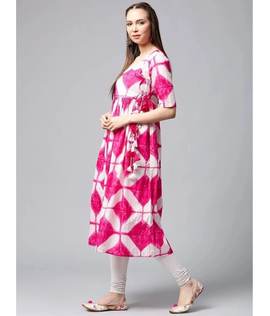 Antaran Cotton Printed Angrakha Womens Kurti - Pink ( Pack of 1 ) - None