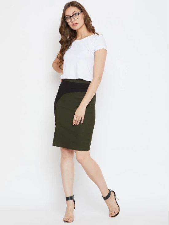 Women Olive Green & Black Colourblocked Pencil Skirts