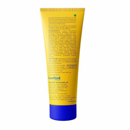 Leeford Sunshade Ultra Block Sunscreen Lotion|UVA+UVB & Broad Spectrum Protection-SPF 50 PA- 50 ml