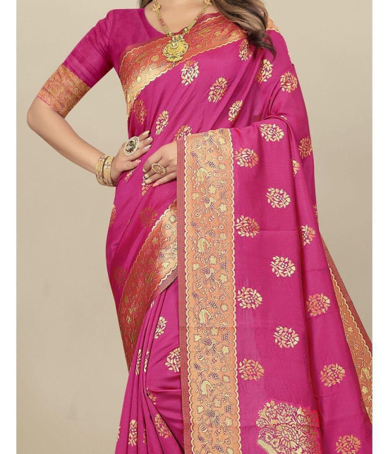 Gazal Fashions - Pink Banarasi Silk Saree With Blouse Piece ( Pack of 1 ) - Pink