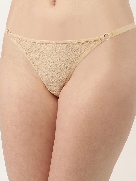 Women’s Printed Mid-Rise Thong Panty for Sexy Look | Mocha Skin | TG-7006-1-Skin / XL / 100% Nylon