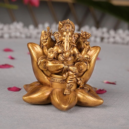 Artarium Laxmi Ganesh Set Idol Showpiece | Resin Material with Gold Finished Lakshmi Ganesha Idols for Diwali Gifts Puja