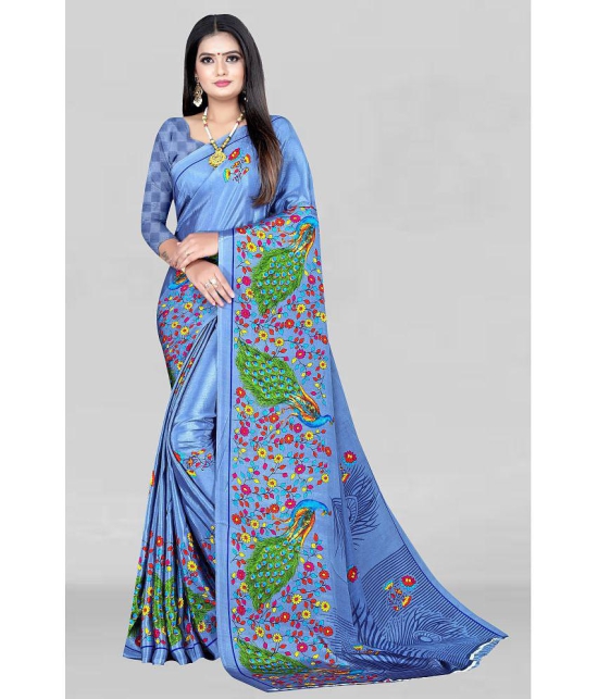 LEELAVATI - Blue Crepe Saree With Blouse Piece ( Pack of 1 ) - Blue