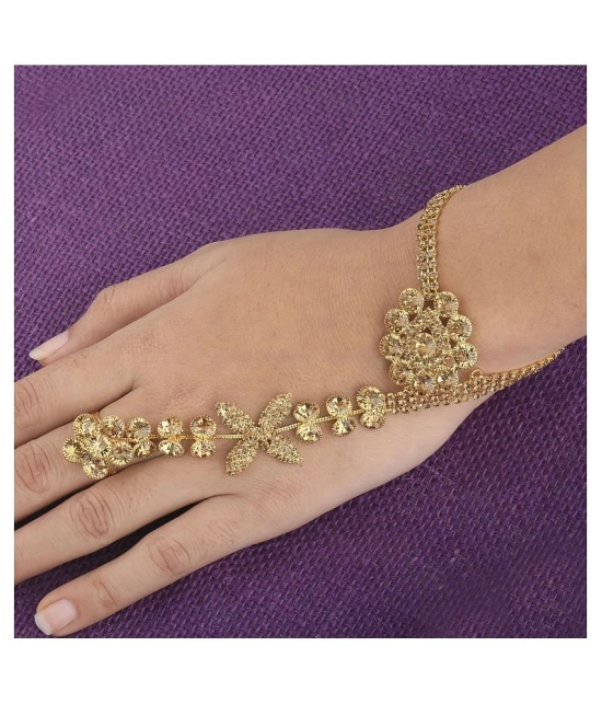 SILVER SHINE Gold Plated Designer Chain One Finger Ring Bracelet For Women - None