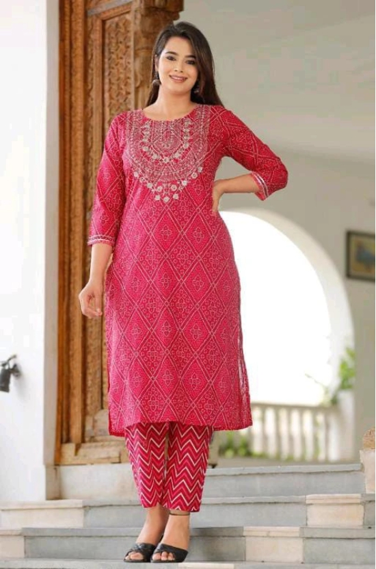 BEAUTIFUL KURTI HEAVY COTTON EMBROIDERY WORK-XXL / Pink