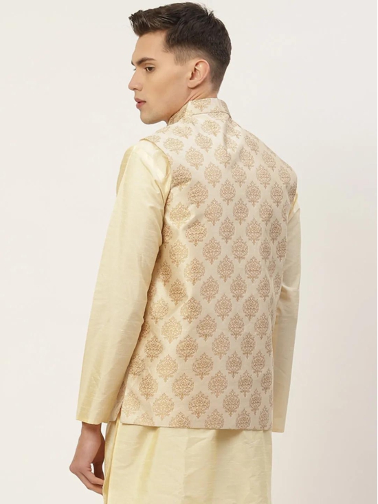 Jompers Mens Cream Printed Nehru Jacket-XL / Cream