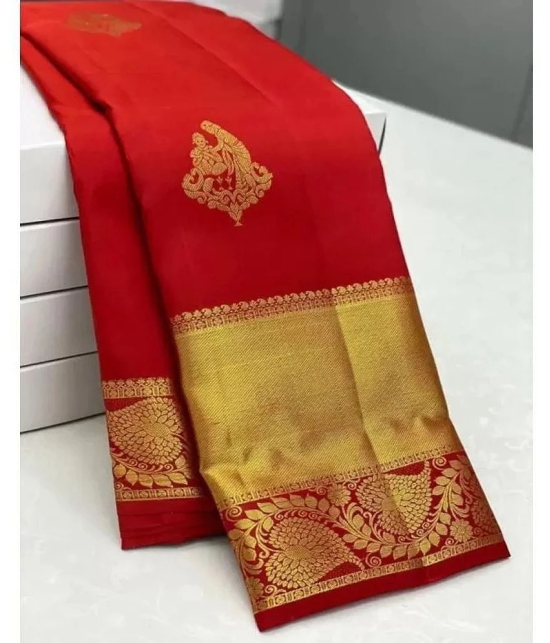 Om Shantam Sarees Jacquard Self Design Saree With Blouse Piece - Red ( Pack of 1 ) - Red