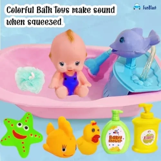 FunBlast Bathtub Toys for Babies – Squeeze Toys for Kids, Baby Bath Tub Toy with Shower Spray, Toys for Babies, Toddler Baby Bathtub Bathing Squeeze Bath Toy (Pink)