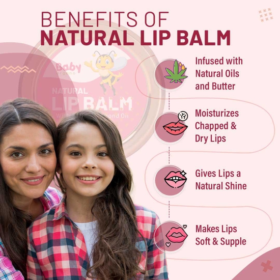 BabyOrgano Ayurvedic Natural Lip Balm | Infused with Cow Ghee & Jojoba Oil | Enriched With Shea Butter | Heals Dry And Chapped Lips in Kids | Safe For Kids-Strawberry