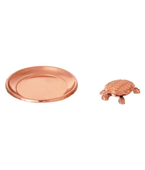 KESAR ZEMS Copper Plated Wish Fulfilling Tortoise Figurine with Plate (6.5 x 6.5  x 0.5 cm, Copper, Pack of 2)