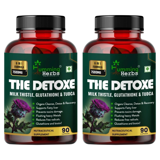 Humming Herbs Liver Detox Supplement 1000mg | Milk Thistle and glutathione Extract | Support Liver Cleanse & Digestion, 90 Capsules - Pack of 2