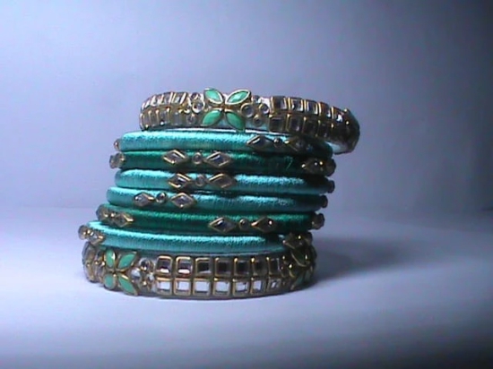 Seafoam green and gold bangles