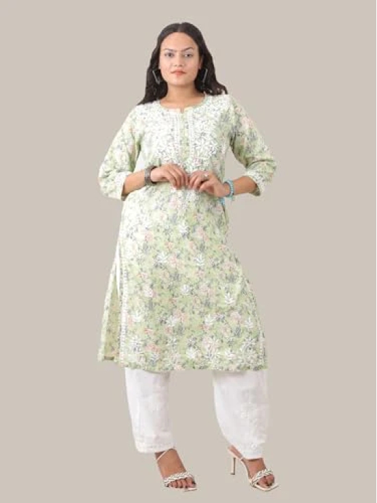 Pravia Lucknowi Chikankari Embriodery Premium Very Fine Handwork Cotton Flower Print Long Kurti for Girls