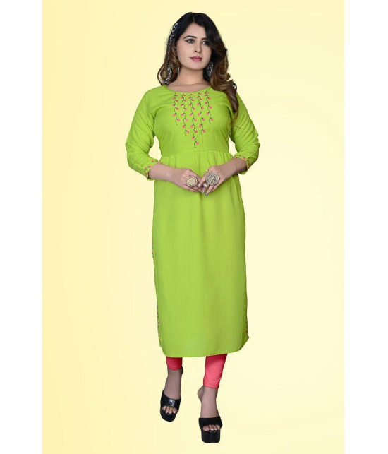 HAYA - Lime Green Rayon Women''s Straight Kurti ( Pack of 1 ) - None