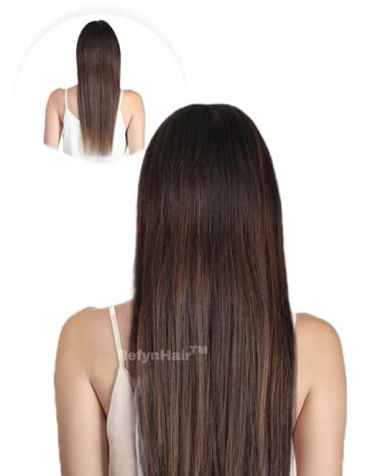 RefynHair - Hair Volumizer | Clip In Hair Extension | 18 Inch | 100 Gr | 4 Clips | Medium Brown | Premium Remy 100% Human Hair | Lightweight, Seamless Blend, Clip-on Hair Enhancer Natural Look & Feel