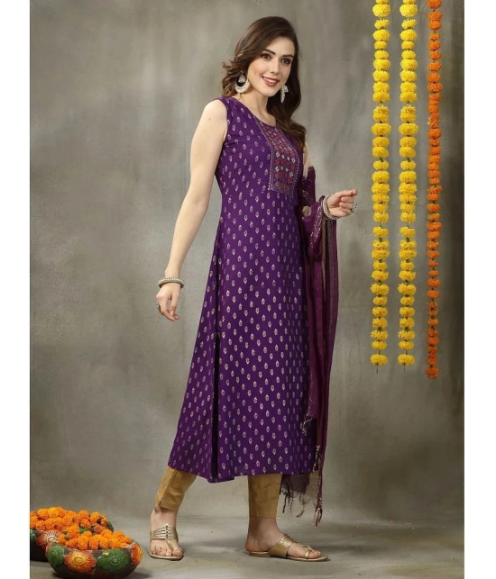 Stylum Rayon Printed A-Line Womens Kurti with Dupatta - Purple ( Pack of 1 ) - None