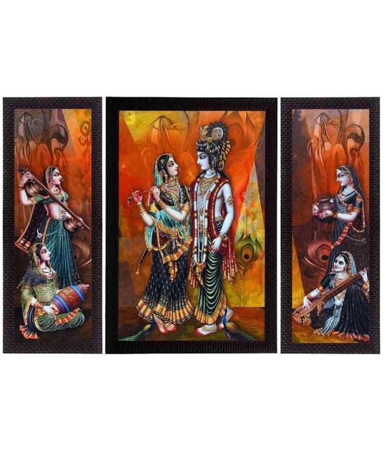 eCraftIndia  Musical Radha With Krishna Satin Matt Texture UV Art  Multicolor Wood Painting With Frame Set of 3