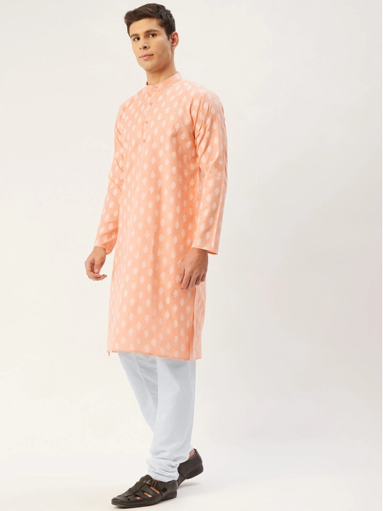 Jompers Mens Peach Cotton Floral printed kurta Only-M / Peach