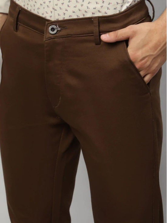 Rodamo  Men Brown Slim Fit Trousers