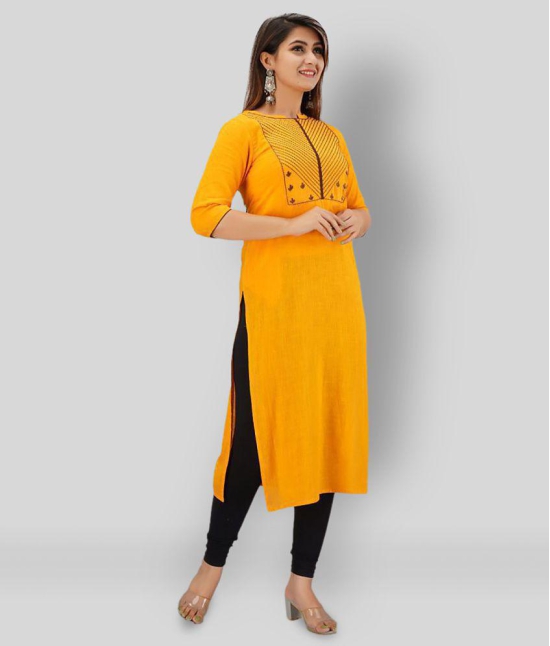 SVARCHI - Yellow Cotton Women's Straight Kurti ( Pack of 1 ) - XL