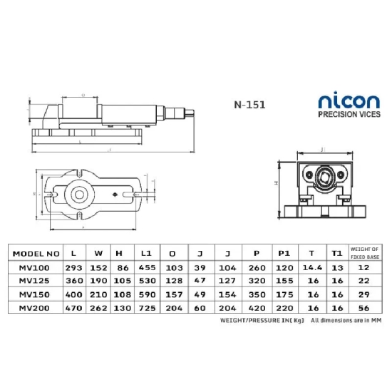 Nicon Precision Milling Machine Vice Fixed Base N-151-125mm