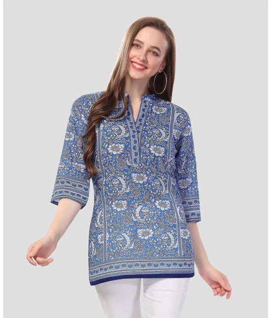 Meher Impex Cotton Blend Printed A-line Womens Kurti - Blue ( Pack of 1 ) - None