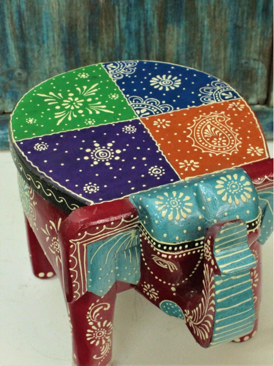 Elly Wooden Stool Emboss Painted (Multicolored) Size 25.4 x 20.3 x 20.3 cm