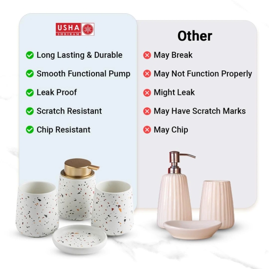 USHA SHRIRAM White Ceramic Soap Dispenser Set for Kitchen Sink/Bathroom - 4 Pcs-USHA SHRIRAM White Ceramic Soap & Lotion Dispenser Set for Kitchen Sink & Bathroom (4 Pcs)