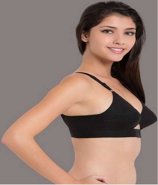 Zourt - Black Cotton Non Padded Women's Everyday Bra ( Pack of 6 ) - None