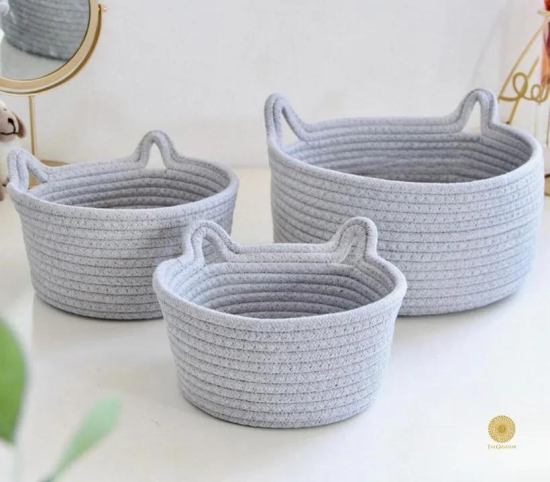 Cat Shape Rope Woven Storage Organiser Basket Set of 3-Pink