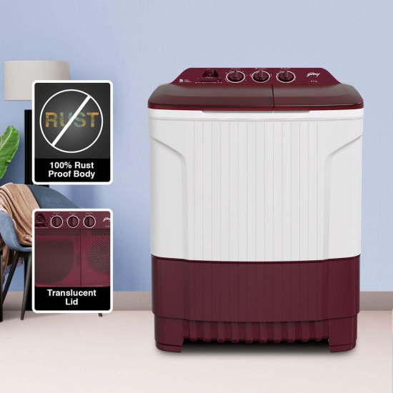 Godrej 8 Kg 5 Star Active Soak Technology Semi-Automatic Top Load Washing Machine (WSEDGE CLS 80 5.0 PN2 M WNRD, Wine Red, Wash Upto 8 King Size Bedsheets)