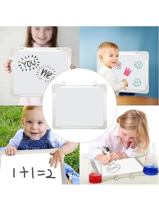 Eclet Non Magnetic 1 X1.5 feet Double Sided White Board and ChalkBoard Combo with 1 Marker and 1 Duster | Ideal Use for Home, Office, with Sliding Hanging Clips, Robust Aluminum Frame