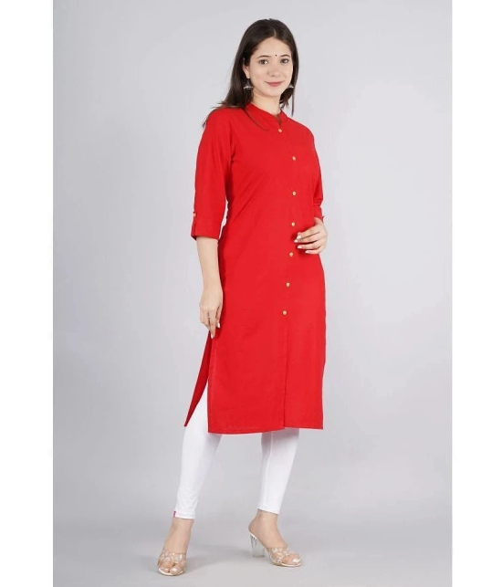 KIPEK - Red Cotton Womens Front Slit Kurti ( Pack of 1 ) - XXL