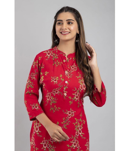 MAUKA - Red Rayon Women's Straight Kurti ( Pack of 1 ) - None