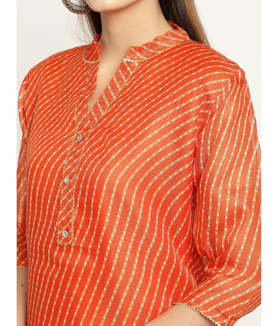 Queenley - Orange Silk Women's Straight Kurti ( Pack of 1 ) - None