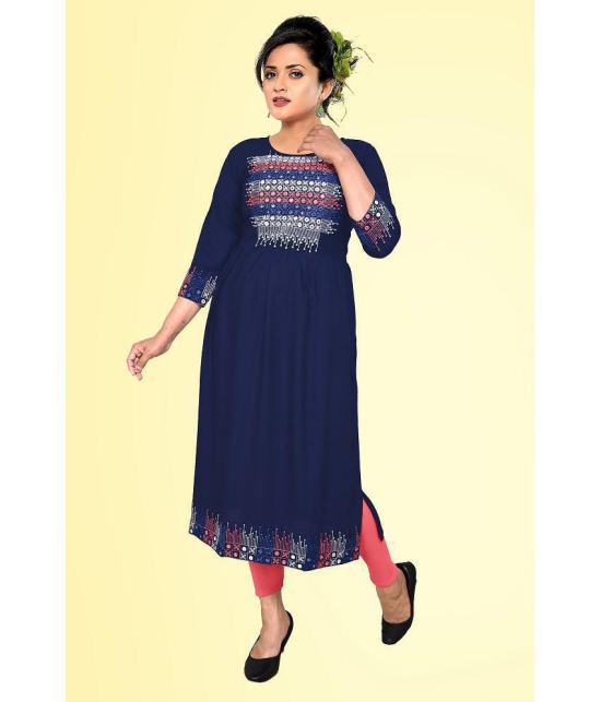 haya fashion - Navy Rayon Women's Straight Kurti ( Pack of 1 ) - None