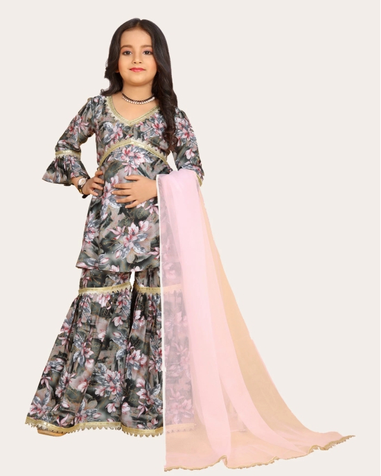 Girls Gharara Suite Set with Dupatta-Grey / 12 - 13 Years