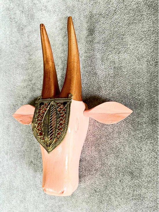 Dhokra Jeweled Cow Head-Peach