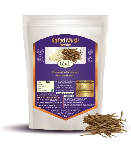 Biotic Safed Musli Powder (Chlorophytum borivilianum) White Musli Powder 100 gm