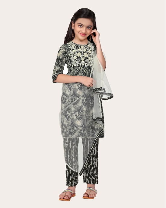 Girls Festive & Party Kurta, Pyjama & Dupatta Set-Black / 11 - 12 Years