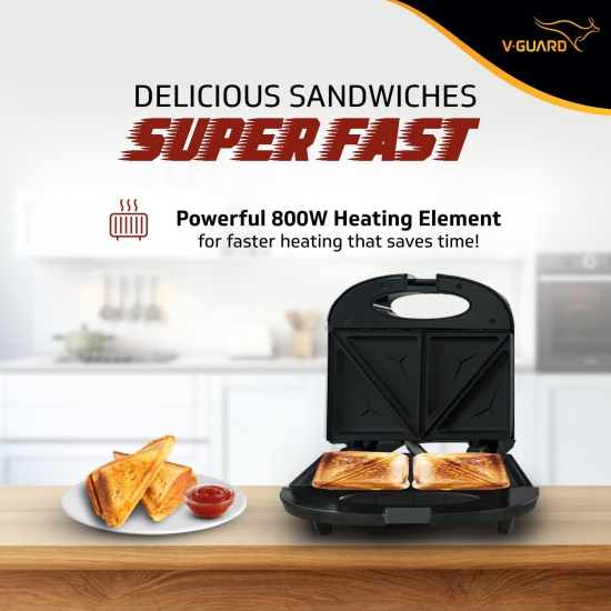 VST80 2 Slice Sandwich Maker | Fixed Non-Stick Triangular Plates with Powerful 800 Watt Heating Rods | Easy to Clean Non-Stick Greblon Coating | 1 Year Warranty