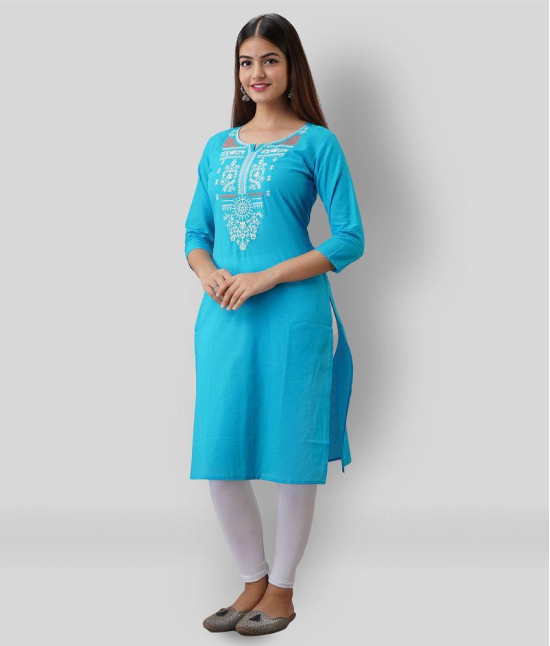 Radiksa - Blue Cotton Women's Straight Kurti ( Pack of 1 ) - XXL