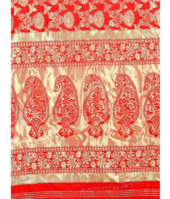 Om Shantam Sarees - Red Banarasi Silk Saree With Blouse Piece ( Pack of 1 ) - Red